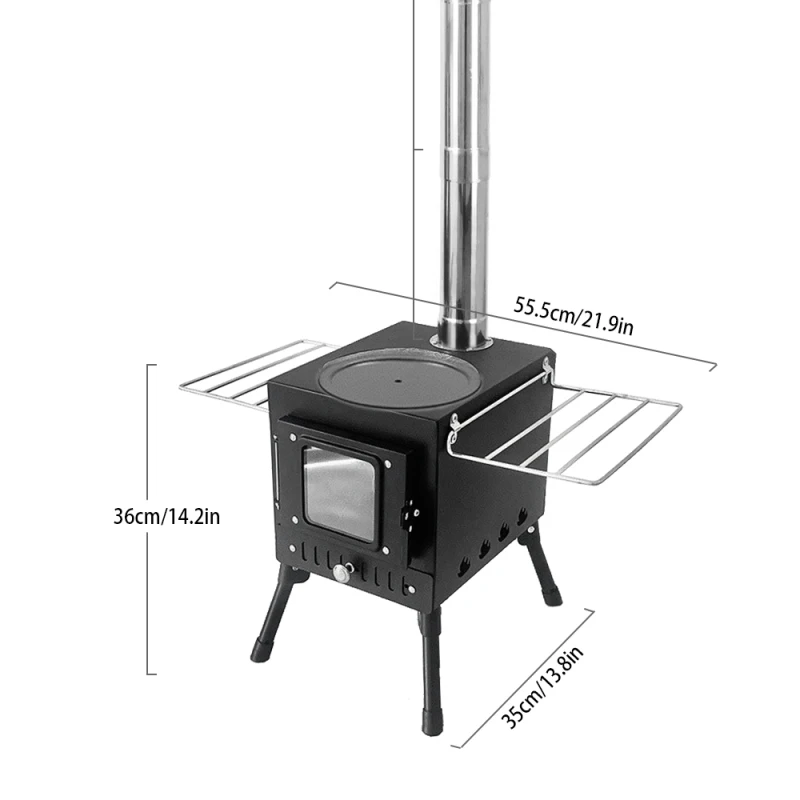 Outdoor Camping Wood-burning Stove Stainless Steel Foldable Heater Firewood Burner with Tent Fire Window Campfire Cooking Tool