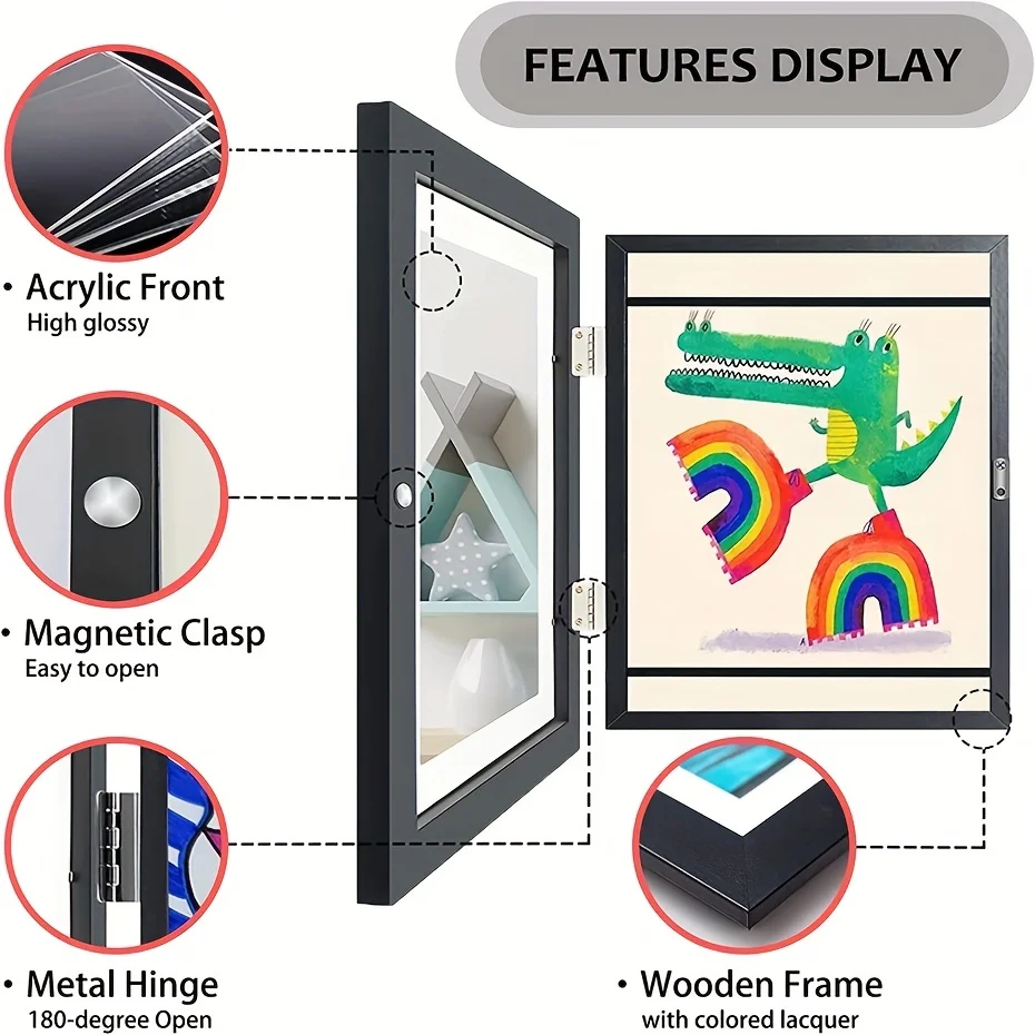 New Children Art Frame Magnetic Front Open for Change Poster Photo Drawing Paintings Pictures Kids Artwork Storage Display Gift