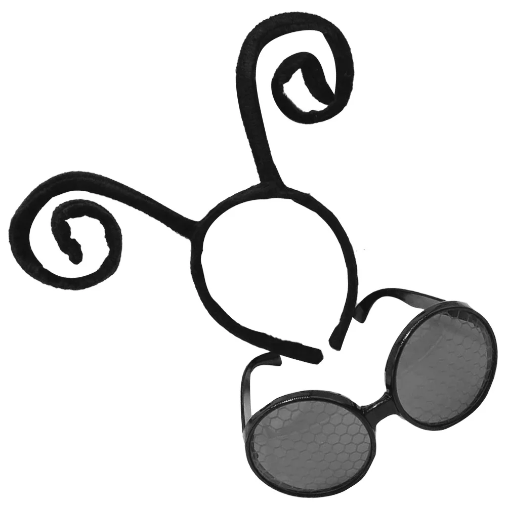 1Set Bug Antenna Headband and Glasses Set Plastic Fabric Lightweight Comfortable Party Costume Accessory for Women Girls Cosplay