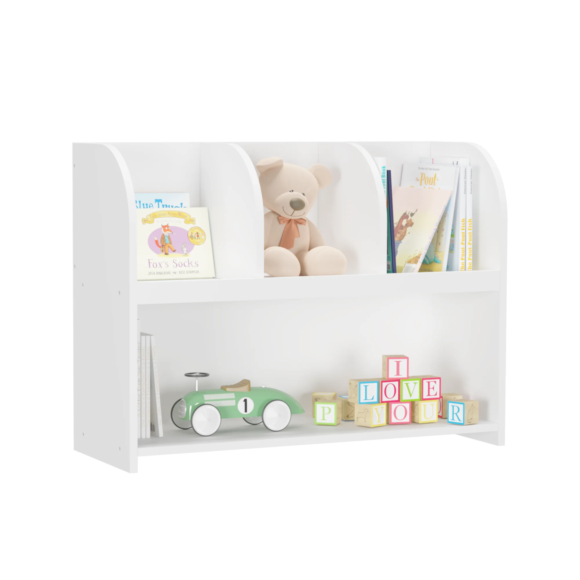 Kids Bookcase with 4 Compartments, Storage Book Shelf, Storage Display, Rack,Toy Organizer for Children's Room, Playroom, Nurser