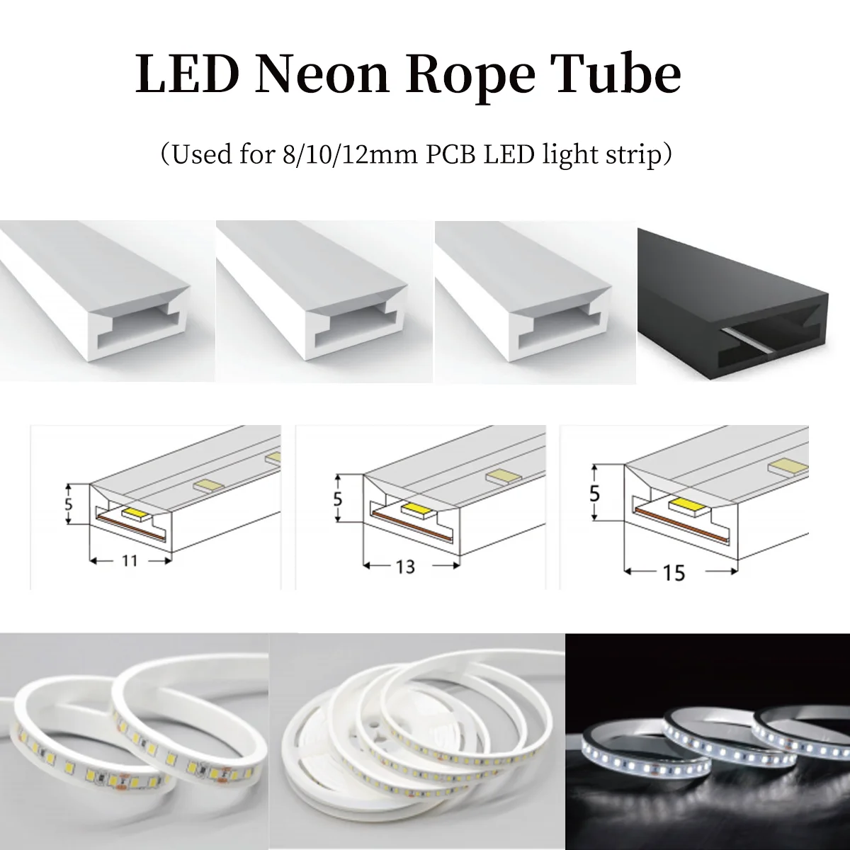 T0511/0513/0515 LED Neon Rope Tube 5050 flexible Led Strip Light Silica Gel silicone hose for WS2812 WS2815 8/10/12mm PCB Lights