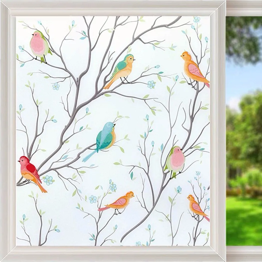 Casement Film Sticker for Privacy, Pure Frosted Bird Design, Easy Installation, free Removal, UV and Glare Prevention