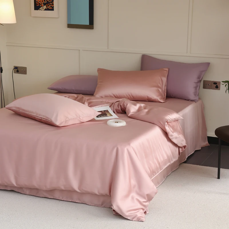 3/4/5 Stuks Moerbei Zijde Dekbedovertrek Set Met Platte Laken Kussensloop Dubbele Koning Koningin dekbed Beddengoed Set Zijden Laken Set