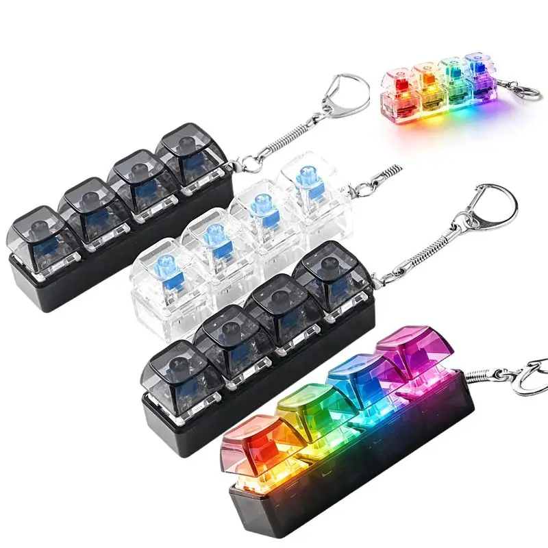 Novos Chaveiros de Teclado LED com Múltiplos Botões, Brinquedos Anti-stress com 4 Teclas, Keycaps de Teclado para Alívio de Estresse em Festas