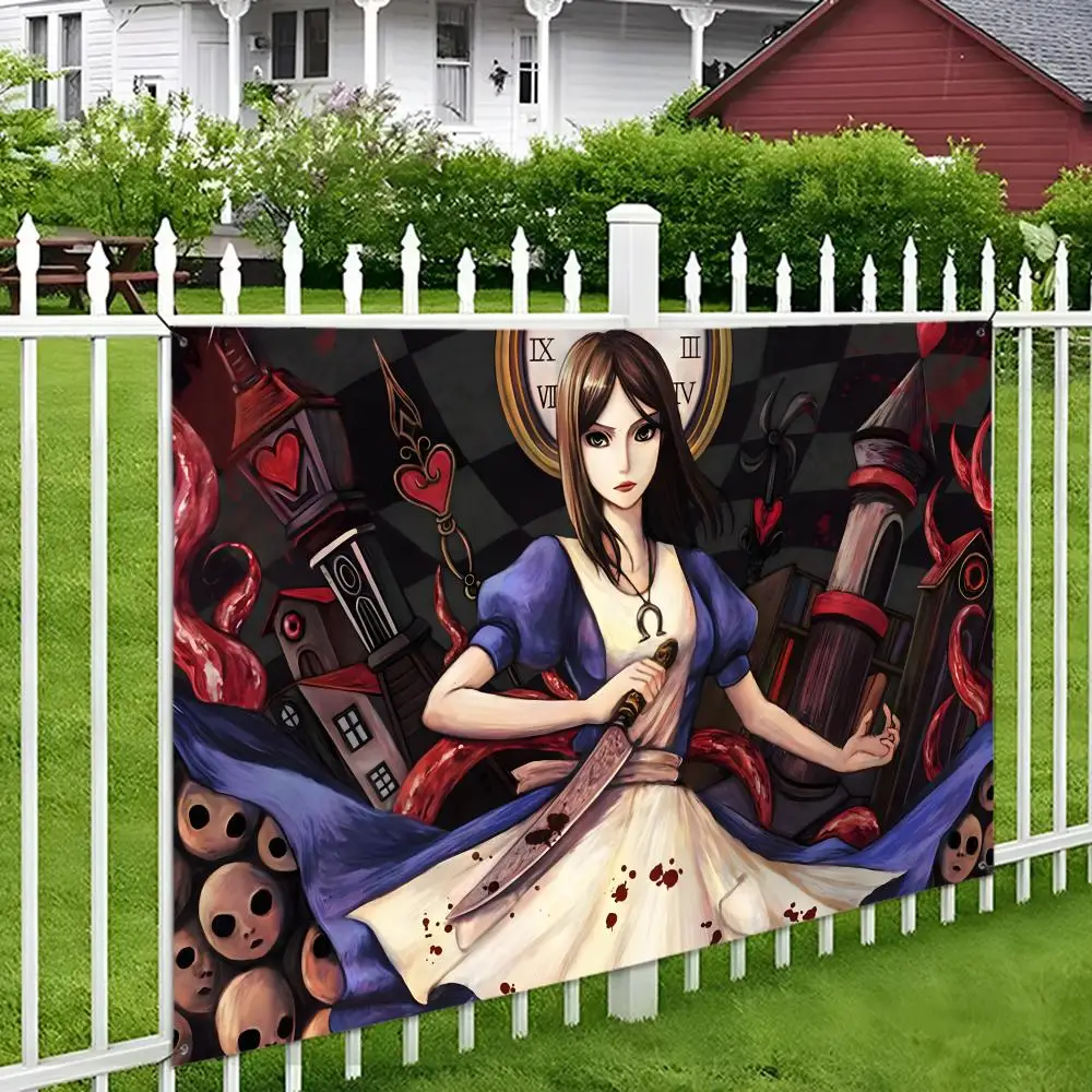 A-Alice M-Madness Returns Art Flags Aesthetic Wall Tapestry Printed Wall Hanging Living Room Party Outdoor Decor
