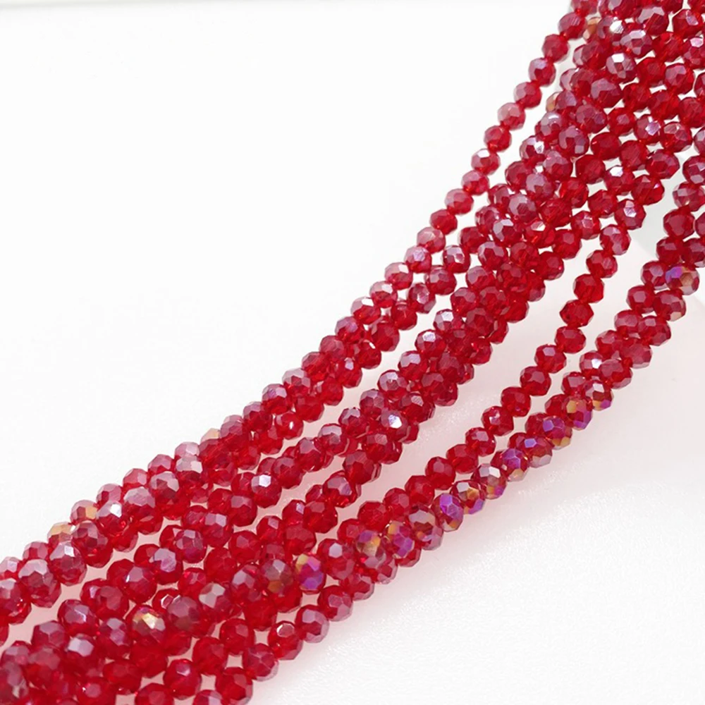 3 4 6 8mm 5Strands Red Faceted Glass Bead Crystal Beadwork Strand Spacer Beads for Jewelry Making Accessorie DIY QMB23