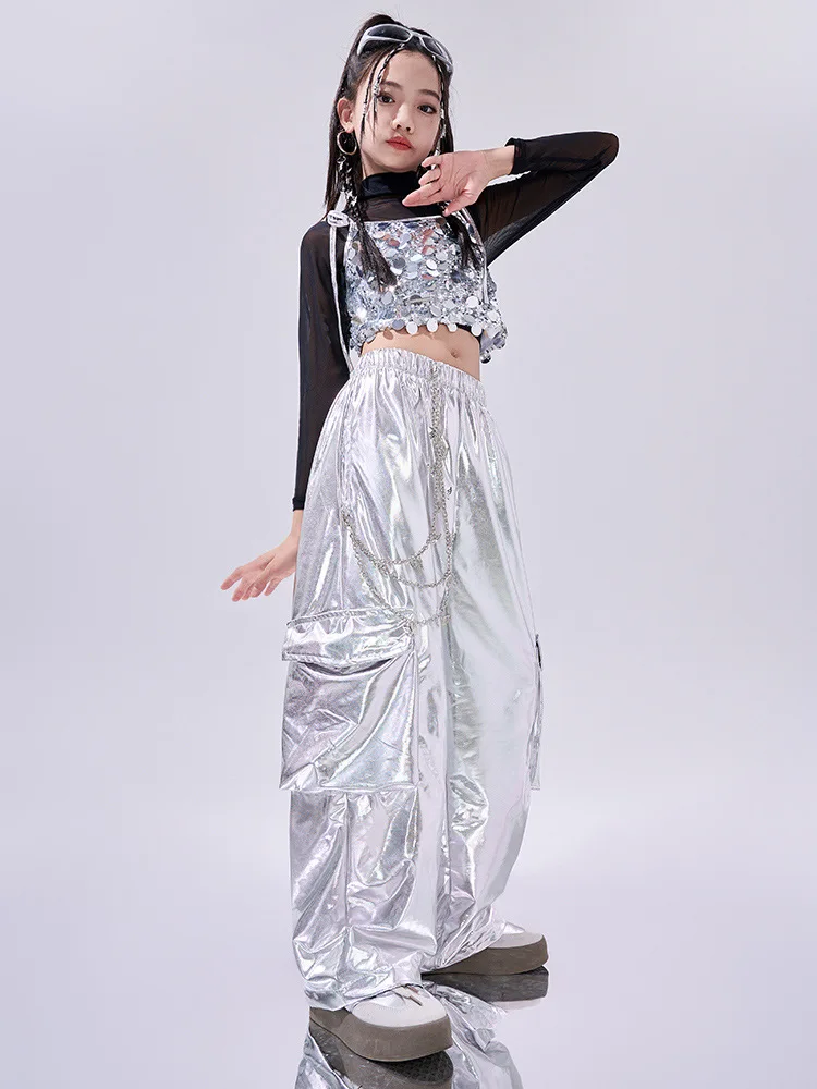 Runhomal Pantalon Jazz Paillettes Enfant – Patte D’Éléphant Scintillant Pour Danse Latina, Hip-Hop, Tango 5-16 Ans