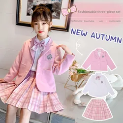 Girls Spring Autumn Jk Uniform 3pcs Set Classic Girls College Style Uniform Suit Shirt Skirt Set reppy Style School Kids Clothes