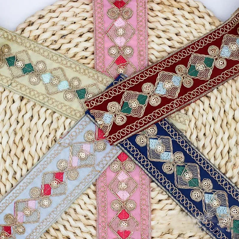 

30Yards Ethnic Embroidery DIY Sewing Accessories for Curtain Shoes Clothing Lace Fabric Trim Ribbon 5cm