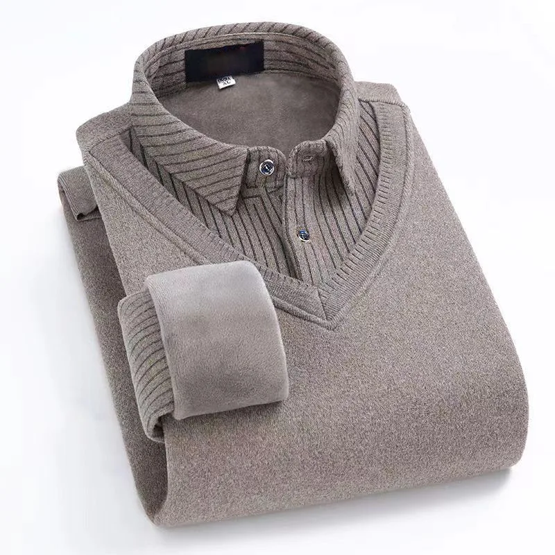

Men's Knitted Sweater Fce Lined Thiened Hooded Warm Slimming Trendy Two Piece Casual Long Sve irt Collar Winter Top
