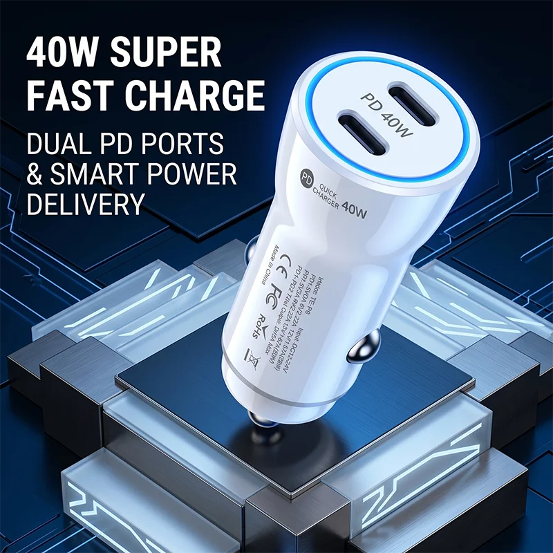 40W Dual Port USB C Car Charger Fast Charging Adapter With Multi Protection Stable Output For Phones And Navigation Car Charger