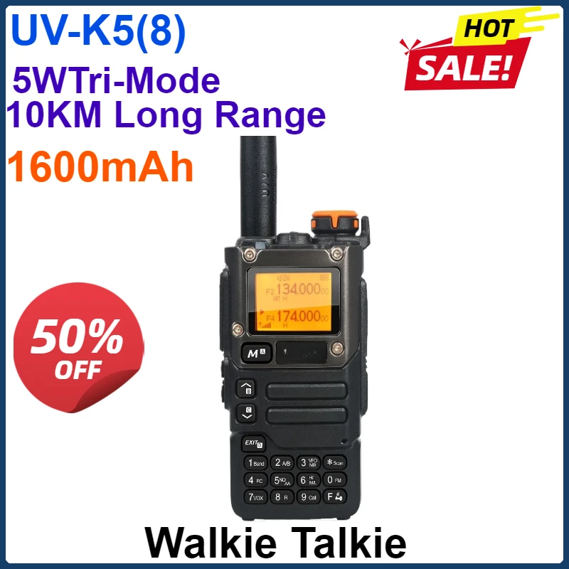 

1600mAh 5W Walkie Talkie UV-K5(8) 50-600MHz Air Band Rx Multi-Band 136-600MHz Tx DTMF Scrambler Frequency Scan Copy Vox FM Radio