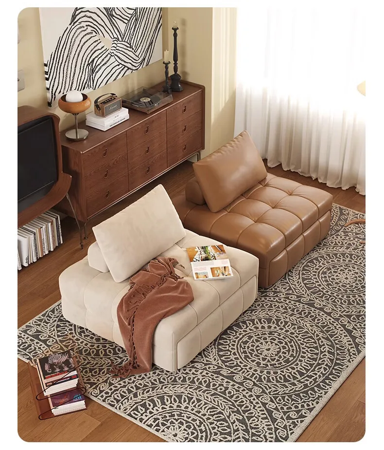 Wabi Sabi Cream Puff Style Fabric Sofa Versatile Single Extended Multifunctional Sofa Bed