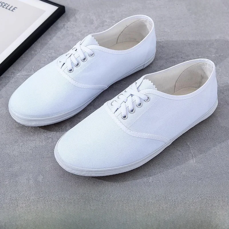 Unisex White Canvas Shoes Dance School Gym Anti-slip Breathable Martial Arts Shoes Low Cut Casual Flat Heel Pure Color Rubber...
