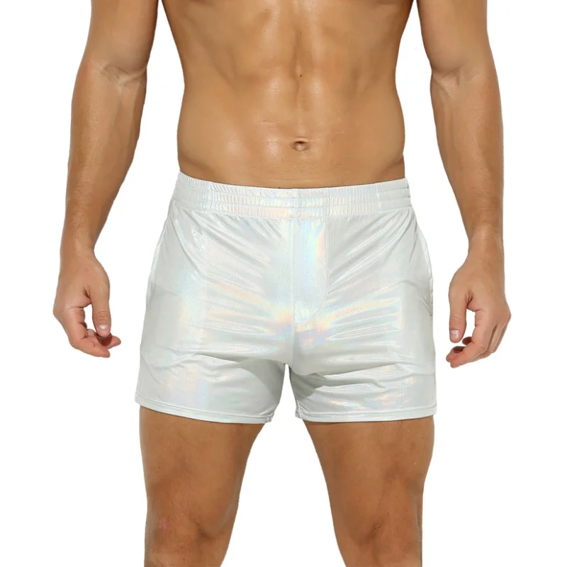 Sexy Mens Metallic Shiny Casual Shorts Breathable Men Clothing Pockets Gym Shorts Stage Dance Clubwear Party Night Short Pants