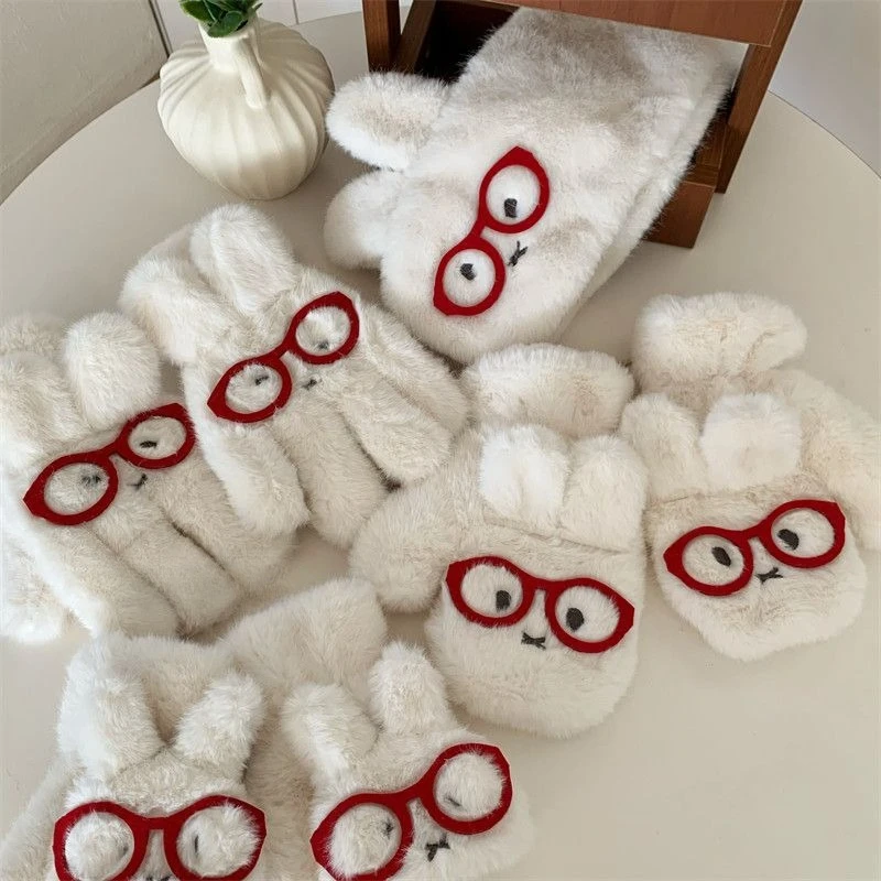 Cartoon Kawaii Miffy Gloves Be Cold-proof Prevent Wind Keep Warm Lovers Winter Touch Screen Divide Fingers Abrasion Resistant