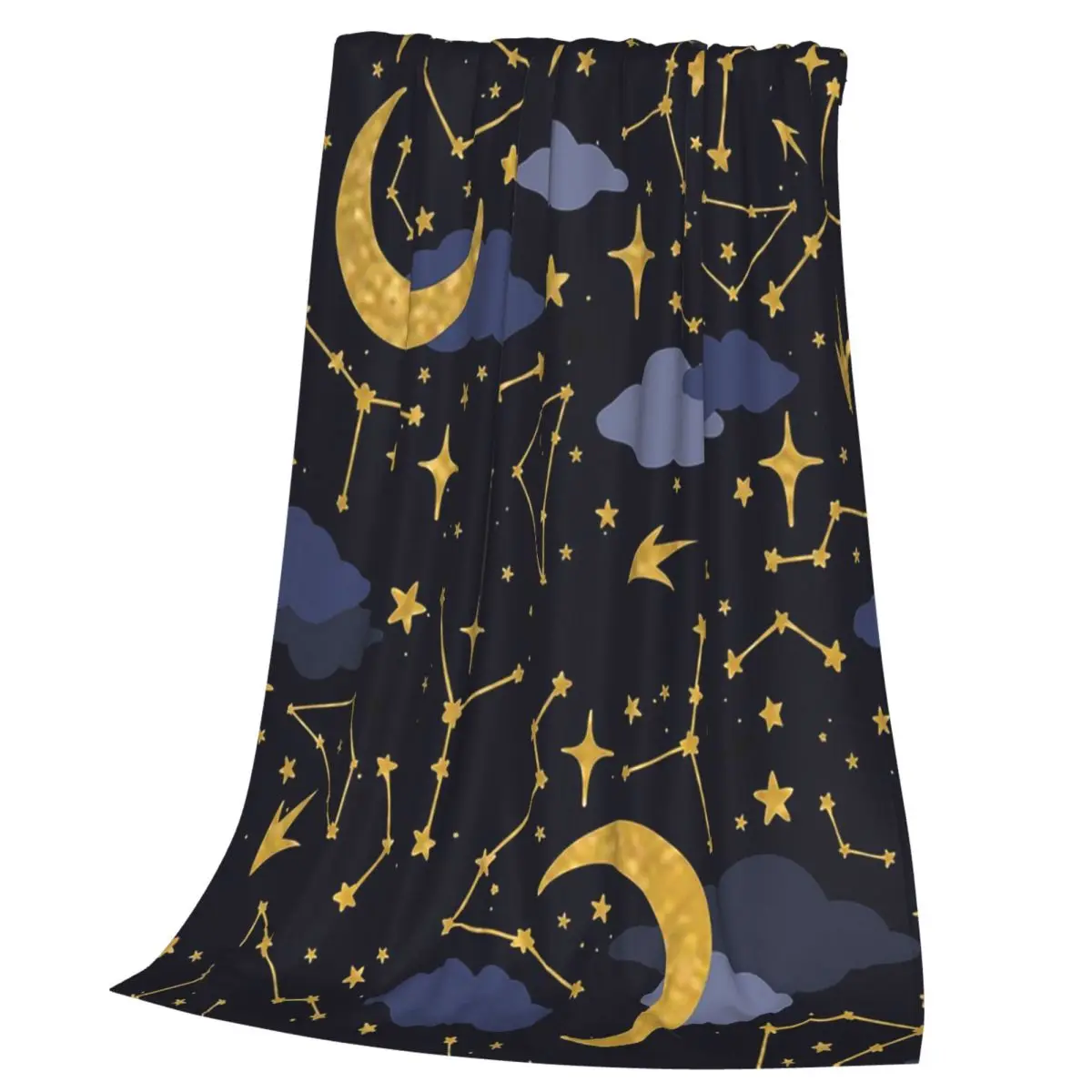 Night Sky Golden Celestial Stars Zodiac Constellations Blankets Soft Warm Flannel Throw Plush for Bed Picnic Travel Home Couch