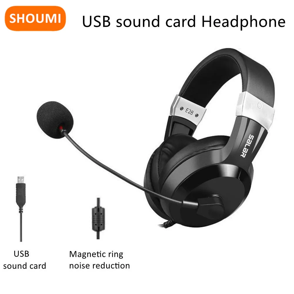 Shoumi-auriculares para juegos con cable de 2,7 metros, micrófono giratorio 360, auriculares para jugadores, tarjeta de sonido USB 7,1, auriculares con cable para casco