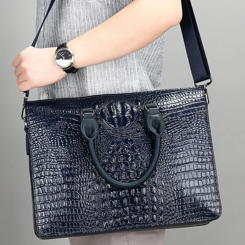 Crocodile Print Business Handbag Alligator print Briefcase Formal Business Portfolio PU Leather Men Shoulder Bag 14in laptop bag