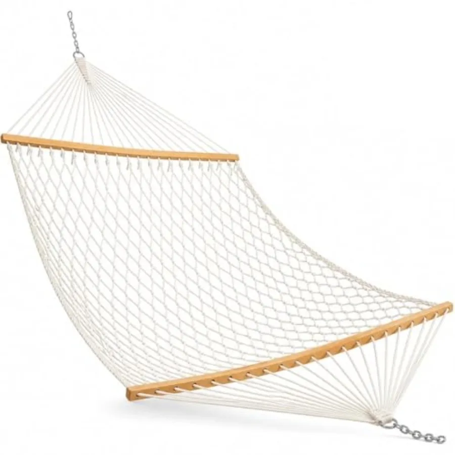 

Double Rope Hammock with Hardwood Spreader Bars Cotton Rope Outdoor Hammock for Patio Backyard Camping Trees 2 Person Heavy Dut