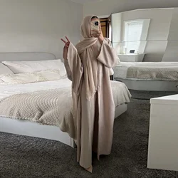 Linho aberto abaya quimono dubai 2024 luxo simples abayas para mulheres turquia cardigan muçulmano hijab vestido roupa islâmica kaftan robe