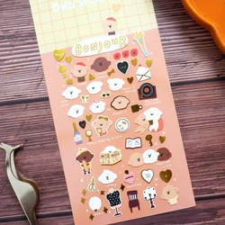BONITO Bonjour Love Puppy Gilding Paper Stickers Scrapbooking Diy Journal Gift Cute Stationery Sticker School Supplies