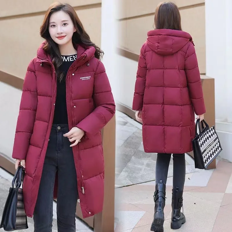 

Cotton-Padded Coat Women's Winter 2024 New Long Down Cotton Jacket Ladies Fashion Loose Warm Outwear Hooded Female Outcoat Tide