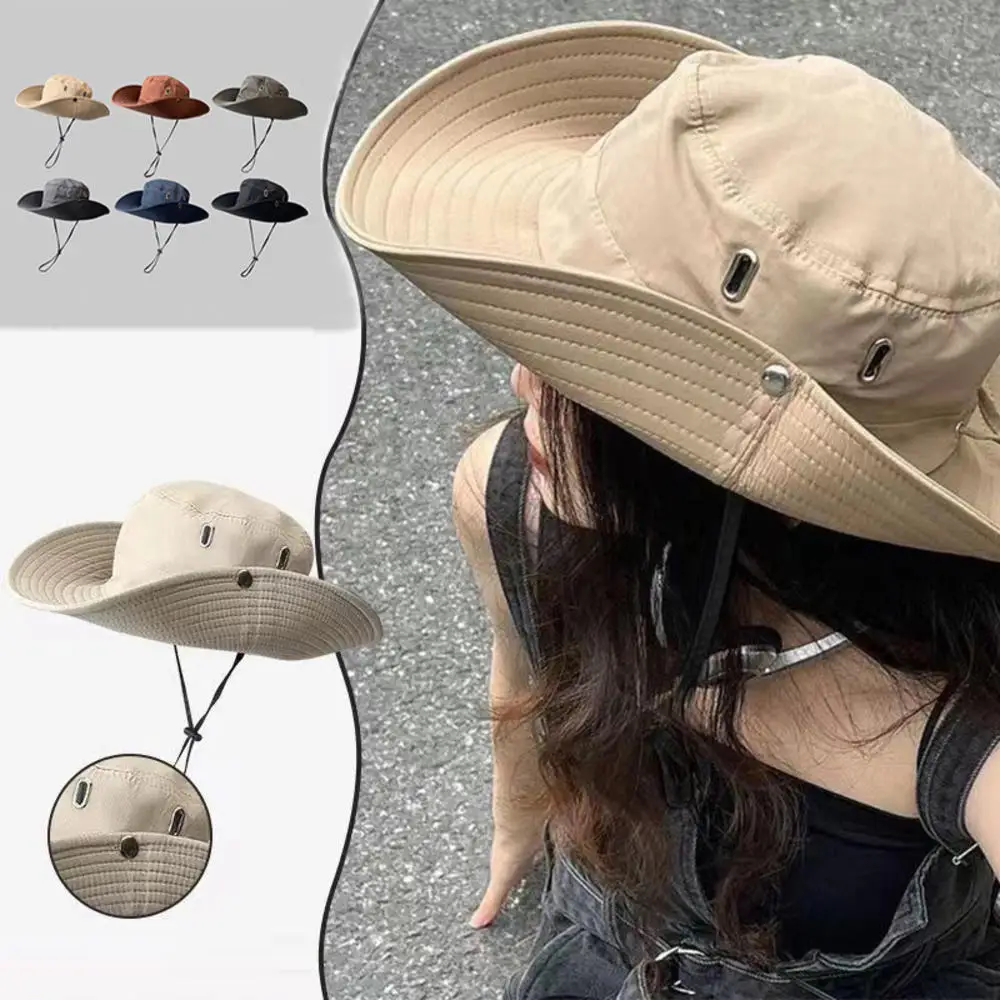 Mens Portable Outdoor Sun Hat UV Protection Bucket Safari Wide Brim Fisherman Cap Women Fisherman Sun Hat New 2024