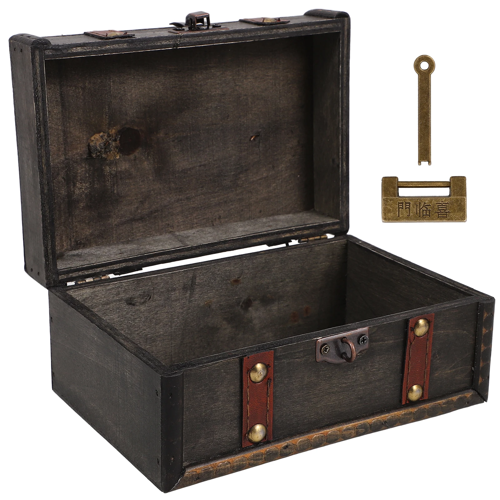 

Retro Wooden Storage Box Vintage Decorative Chest Small Treasure Jewelry ganizer Keepsake Boxes Lid Lock Display Props Gift Bag