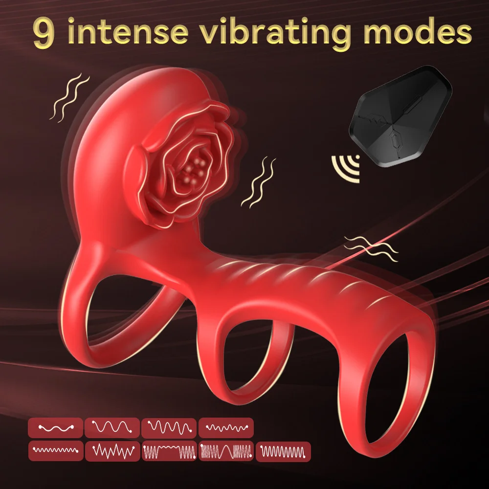 Rose Three-Section Locking Precision Ring Remote Control Silicone Vibration Ring Men's 9-Frequency Couple Resonance Products view 2