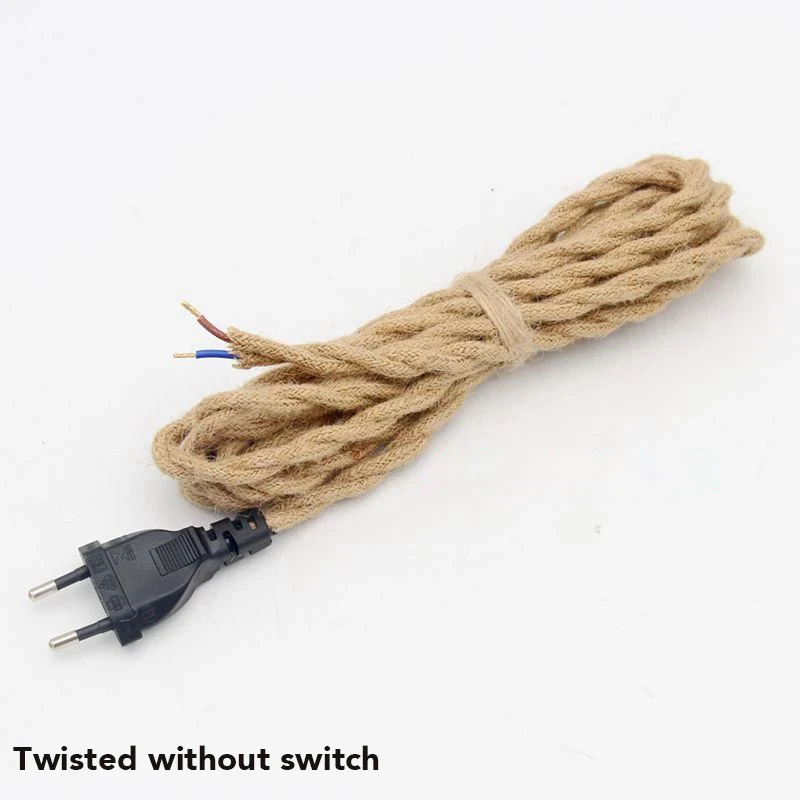 EU Plug Power Cord Vintage Hemp Cord 2Meters 3Meters Convered With ON/OFF Switch For Retro Pendant Light Design Lighting Decor