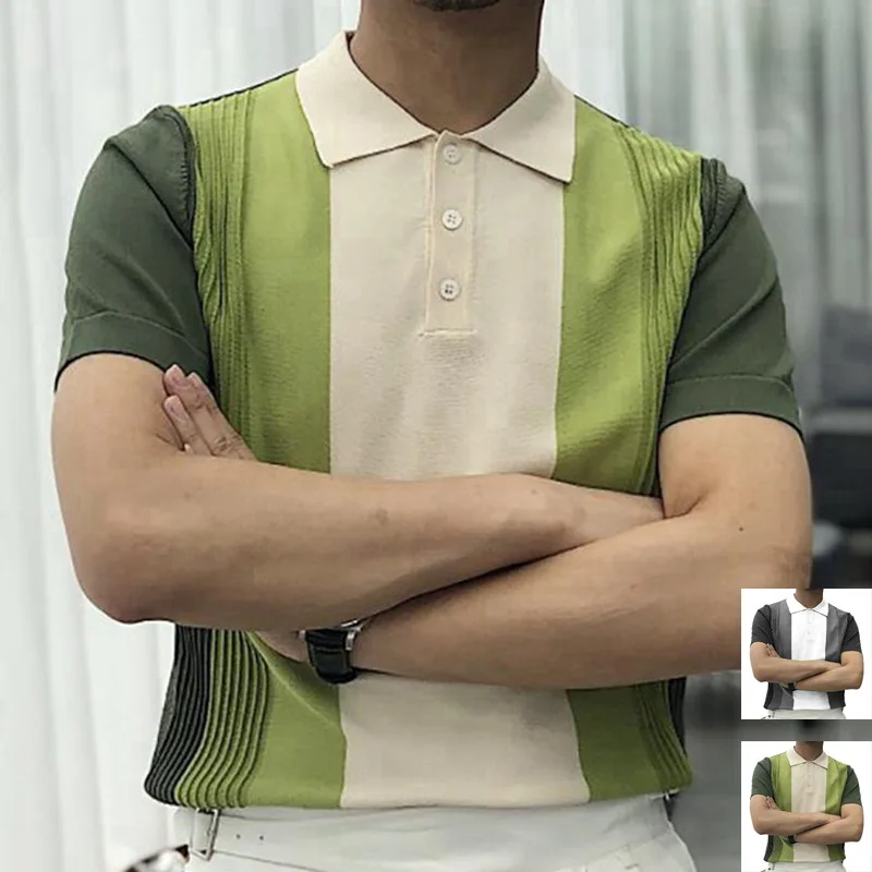 

Eeni Полосатая трикотажная футболка ort Sve с отложным воротником, мужская модная летняя футболка-стойка, молодежный тренд