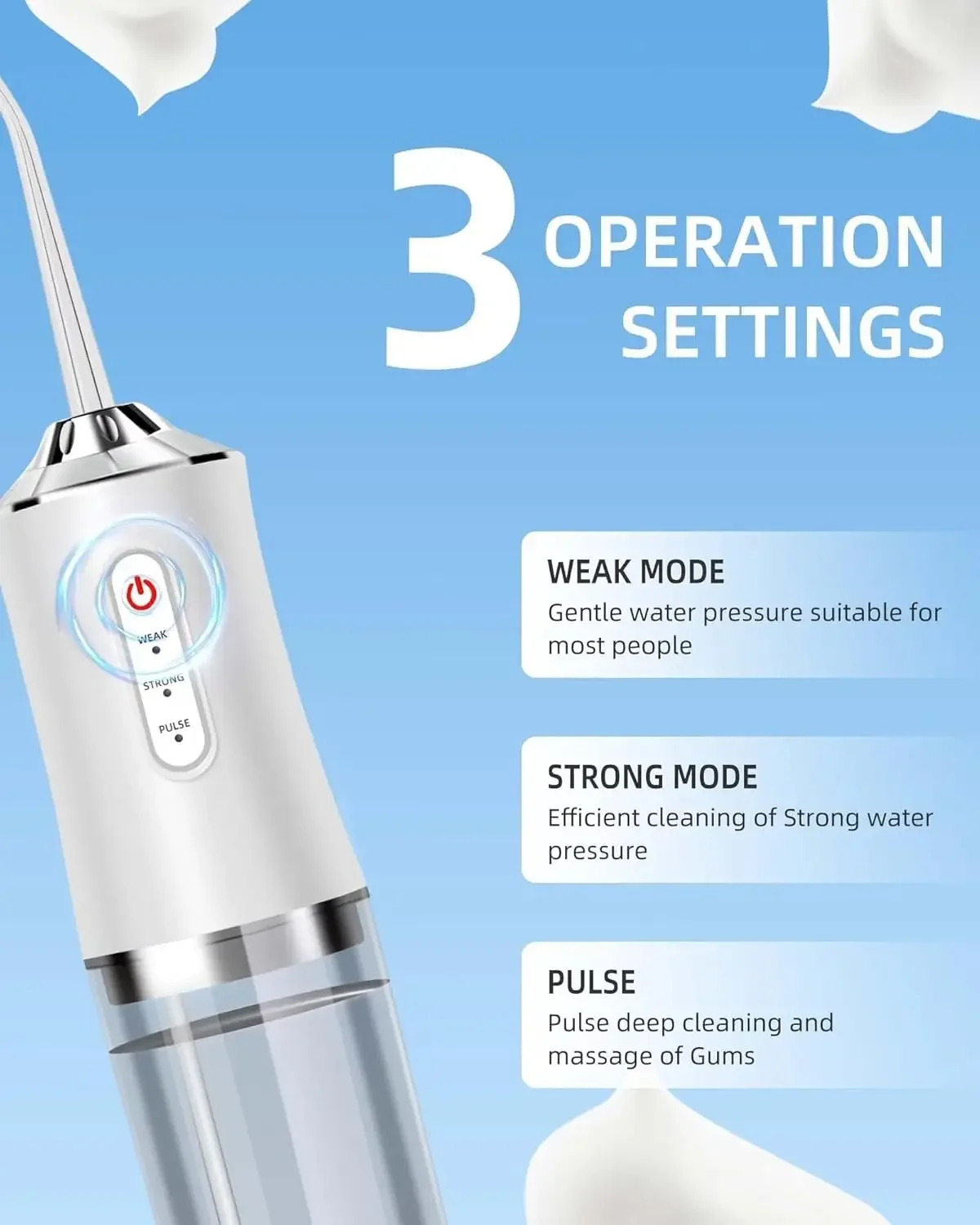 Oral Irrigator Portable Water Flosser, USB Rechargeable Water Jet Tooth Pick + 4 Jet Tip 3 Modes Waterproof Teeth Cleaner view 3
