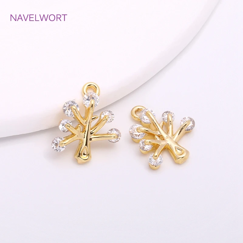 14K Gold Plated Tree Pendants For Earrings Brass Metal Inlaid Zircon Plant Charms DIY Jewelry Making Accessories Wholesale