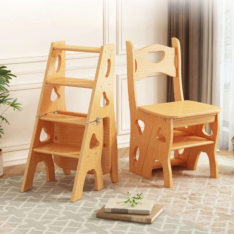 4 Step Wood Folding Ladder,Multifunction Anti-slip Step Stool, Home Storage Rack, Stable Flower Pot Stand，Practical Home Ladder