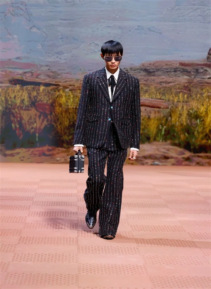 

Luxury Men Suits 2 Piece Blazer+Pants Full Beaded Prom Wedding Tuxedos Coat Custom Made Male Formal Office Jacket Trousers