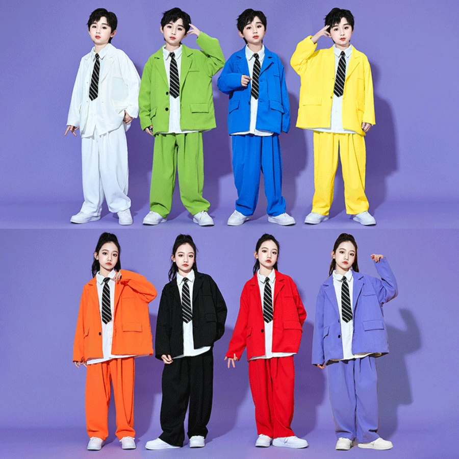 

School Kids Dance Suit Group Uniform Blazer Set Hip Hop Class Theme Performance Outfit Matching Team Costume Flash Mobs Events