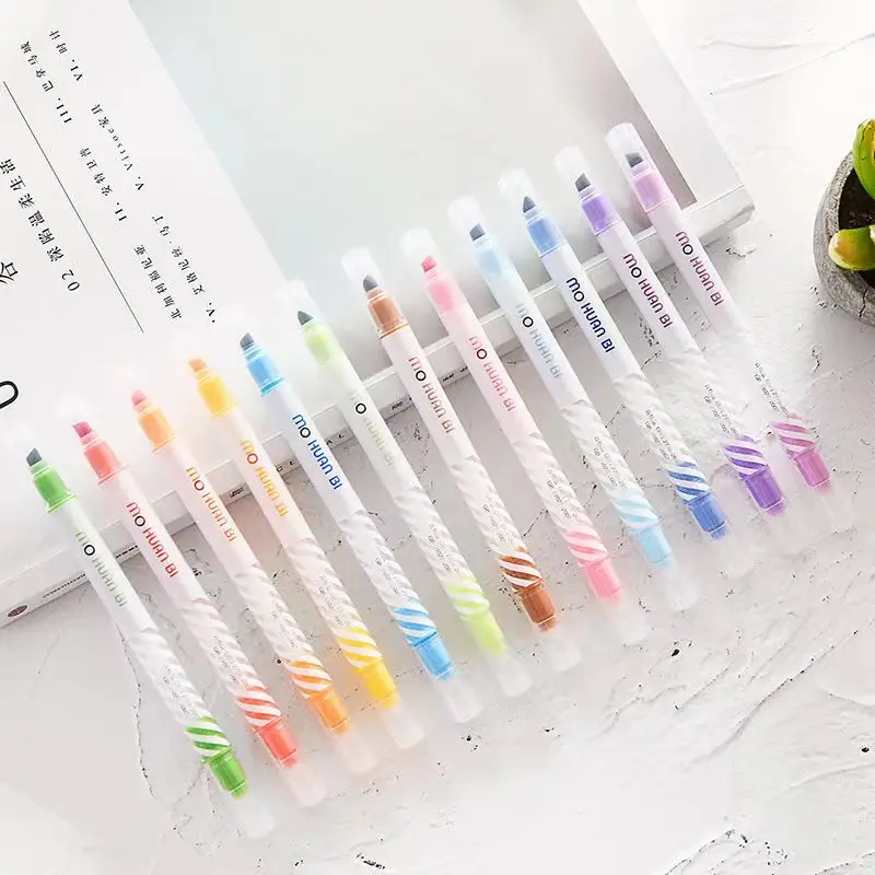 12 Pcs Dual-ended Highlighters Colors Changeable Magical Marker Pen 12 Fluorescence Colors For Kids Coloring