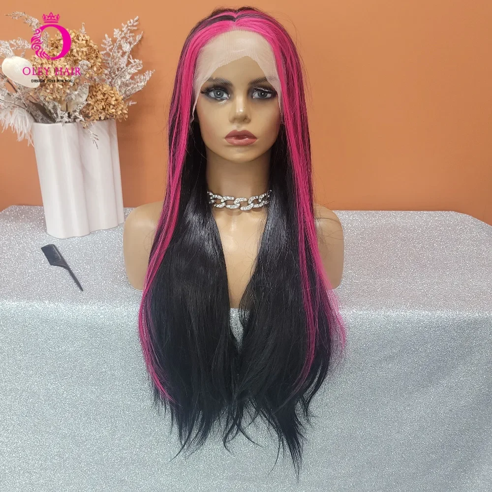 13x3.5 Lace Front Wigs Silky Straight Synthetic Lace Front Wig for Woman Heat Resistant Glueless Ombre Cosplay with Baby Hair