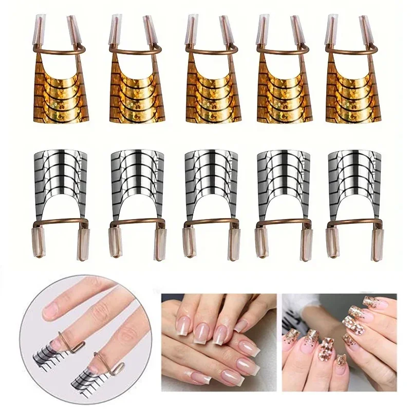 

5pcs Reusable Nails Form Acrylic French Nail Art Tips C Curved Shape Extension Guide Tips Aluminum Nail Pallets Forms Sticker