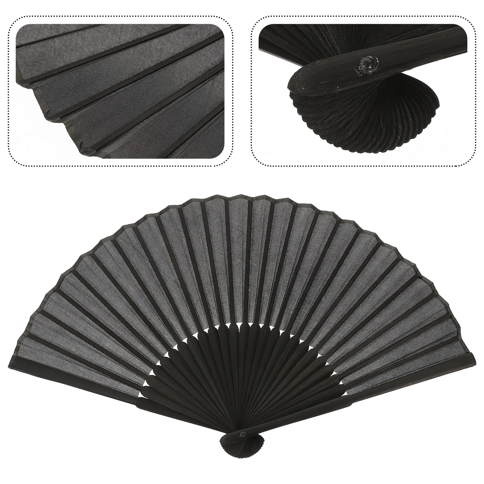 

Black Man Folding Fan Fabric Silk Bamboo Lightweight Durable Simple Practical Folding Fan Summer Cooling for Men