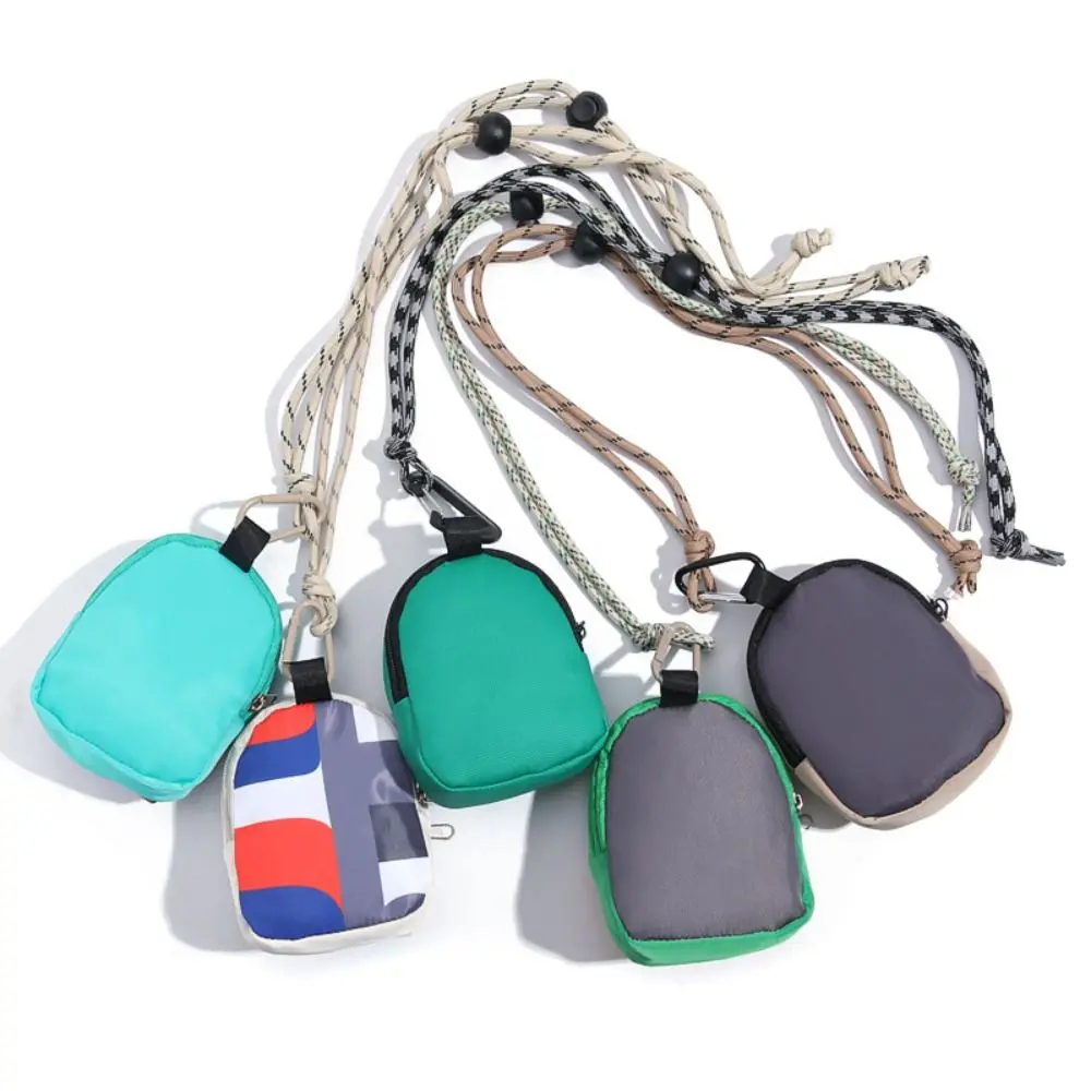 New Neck Hanging Coin Purse Polyester Earphone Storage Bag Mini Wallet Contrasting Color Anti-theft Small Key Bag