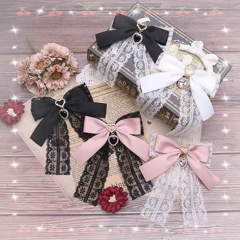 【1pair】short hair accessories Lace for hair Hair bows girl lolita accessories hair pins y2k Japanese style rhinestones hair clip