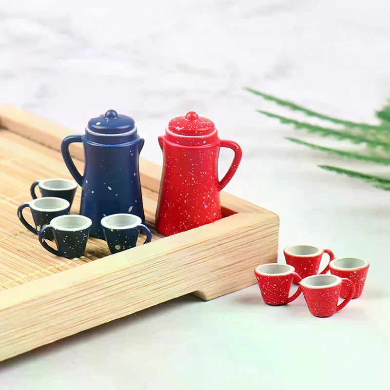 /GJ/5Pcs/Set 1:12 Mini Toy Model Doll House Accessories Creative Red Kettle Decorate