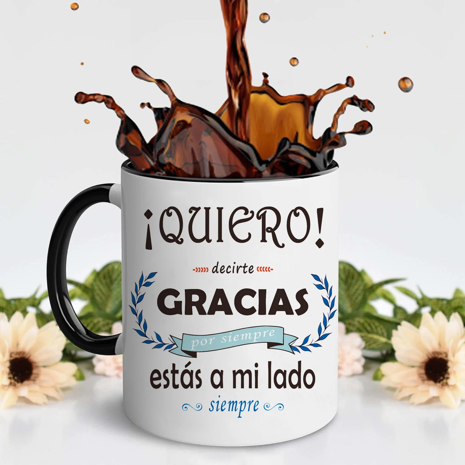 1pc 11.1oz/330ml Large Capacity Spanish Style Ceramic Cup Mug, Thank You for Always Being by My Side Coffee Mug, Portable, Wide