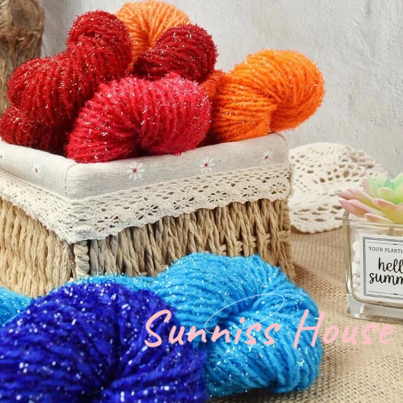 

35g Gold Silk Acrylic Yarn Bright Silk Thread Coarse Wool Crochet Slippers Thread，Acrylic Yarn Coarsehand Knitted Cushion Yarn