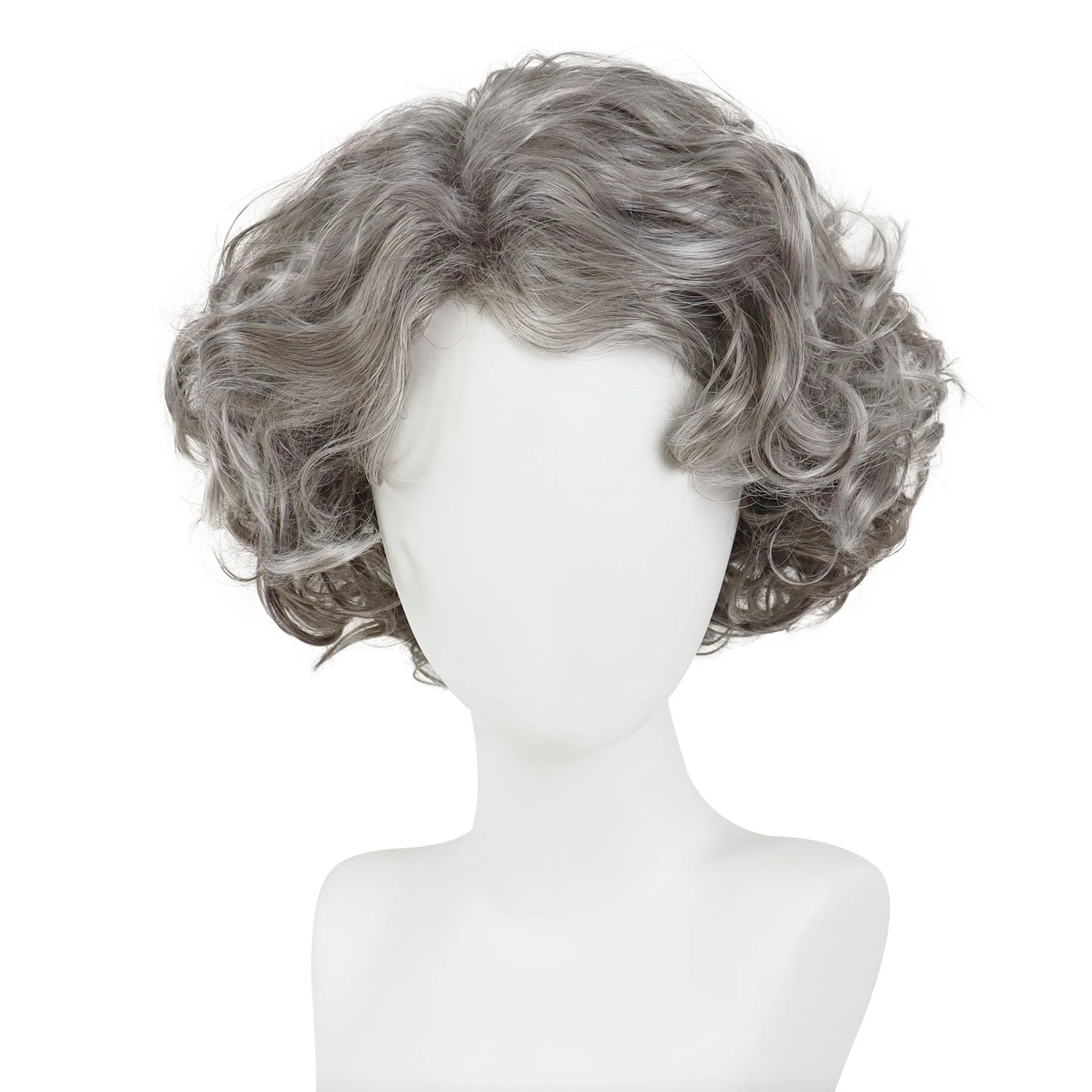 Ombre Grey Wigs for Women Synthetic Short Curly Silver Gray Wig with Bangs Granny Old Ladies Wig Daily Party Costume Halloween