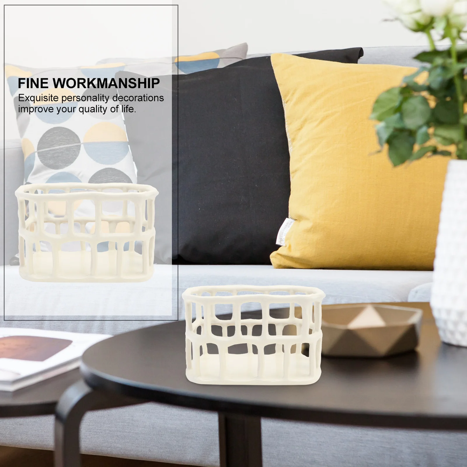 

1Pcs Fruit Tray Hollow Desktop Storage Container Household Sundries Storage Box Non-Slip Desktop Box