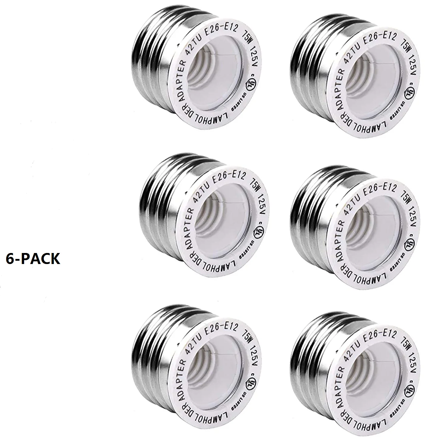 Adattatore da E26 a E12 elencato UL da 6 pezzi, portalampada da E27 a E12, convertitore per portalampada con vite media a vite per candelabri
