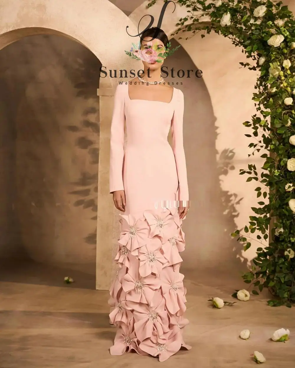 Customized Jersey Applique Straight Square Neck Long Dresses Bespoke Occasion Party Exquisite Sizes Available